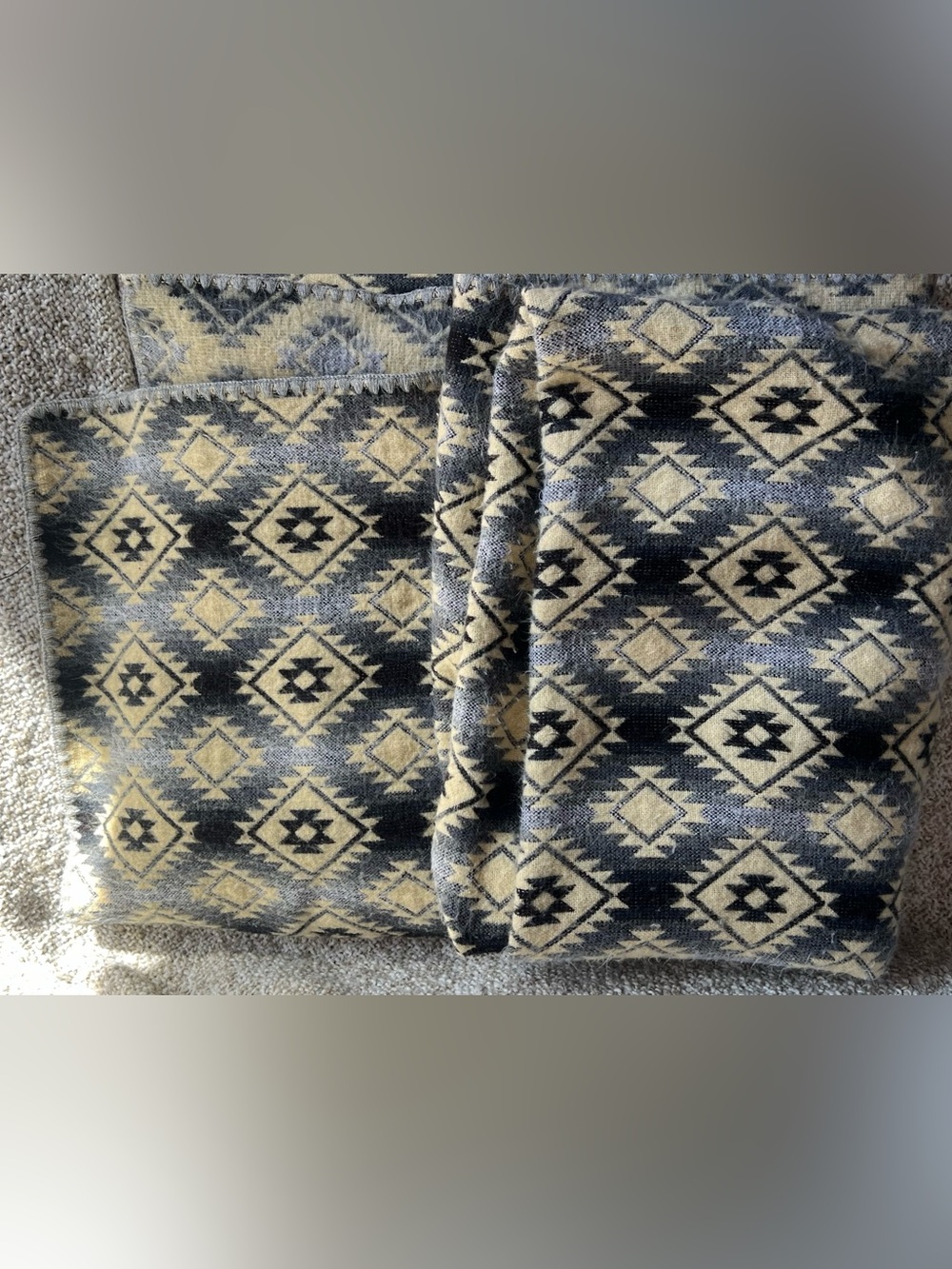 Vintage Southwestern Geometric Throw Blanket Cream Gray Alpaca Blend 62x62